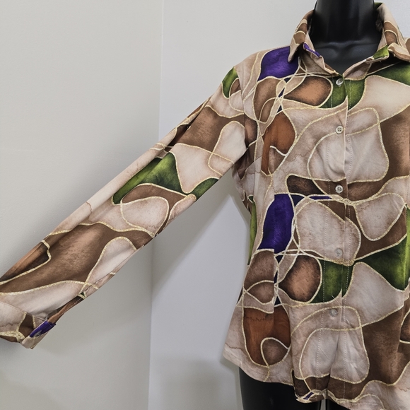 FLORIA size Medium retro Italian Button Up Shirt Psychedelic 70s Disco Colorful - Picture 4 of 11